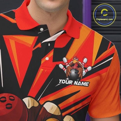 Custom Funny Turkey Bowling Shirts For Men, Orange Thanksgiving Bowling Shirt Team Uniform IPHW7587