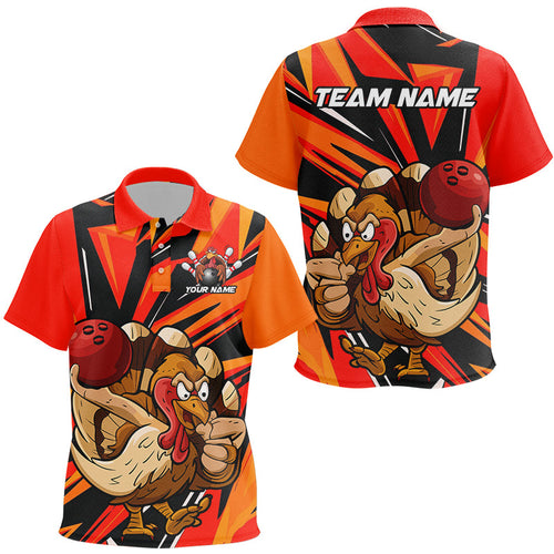 Custom Funny Turkey Bowling Shirts For Kid, Orange Thanksgiving Bowling Shirt Team Uniform IPHW7587