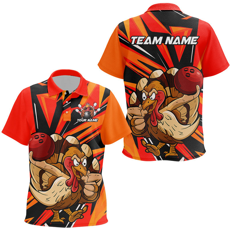 Custom Funny Turkey Bowling Shirts For Kid, Orange Thanksgiving Bowling Shirt Team Uniform IPHW7587