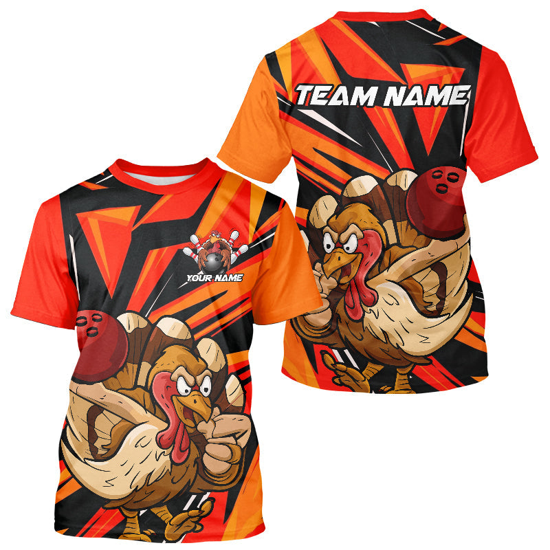Custom Funny Turkey Bowling For Men, Orange Thanksgiving Bowling Team Uniform IPHW7587