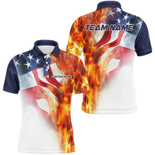 Load image into Gallery viewer, Fire American Flag Custom Patriotic Bowling Shirts For Men, Flame US Bowling Shirt IPHW7589