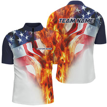 Load image into Gallery viewer, Fire American Flag Custom Patriotic Bowling Shirts For Men, Flame US Bowling Shirt IPHW7589