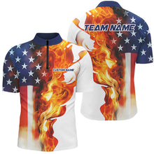 Load image into Gallery viewer, Fire American Flag Custom Patriotic Bowling Shirts For Men, Flame US Bowling Shirt IPHW7590