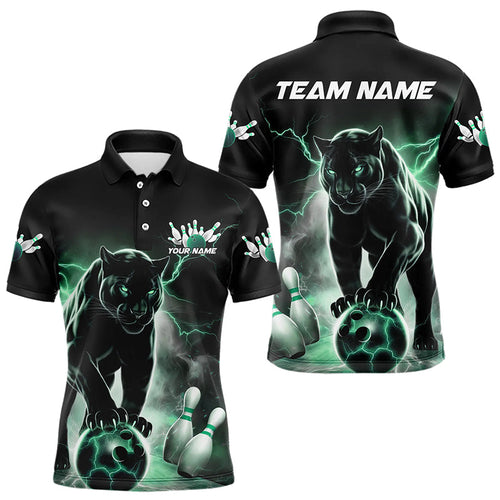 Green Thunder Lightning Custom Panther Bowling Polo Shirts For Men, Bowling Team Uniform IPHW8269