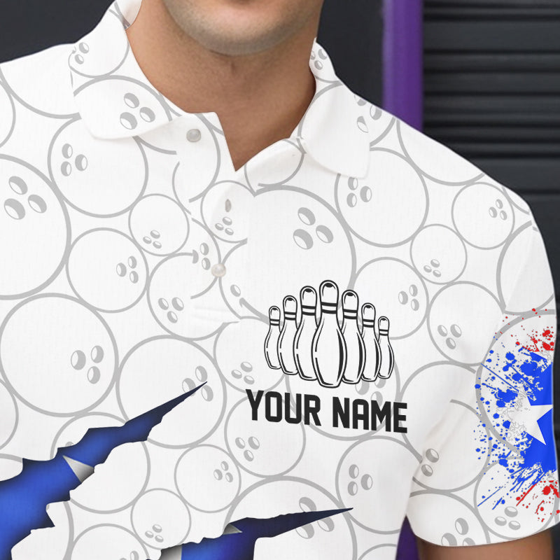 Personalized Puerto Rico Flag Bowling Polo Shirts For Men, Puerto Rico Bowling Jerseys IPHW8725