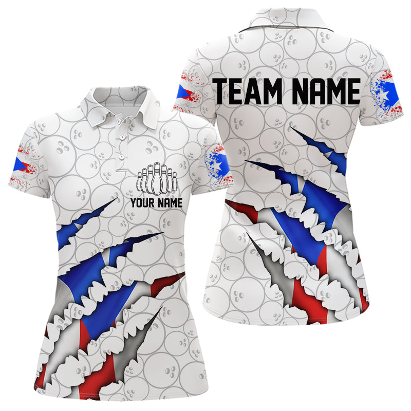 Personalized Puerto Rico Flag Bowling Polo Shirts For Women, Puerto Rico Bowling Jerseys IPHW8725