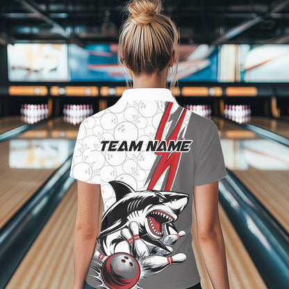 Custom Red Shark Bowling Polo Shirts For Women, Shark Bowling Team Tournament Outfits IPHW8728