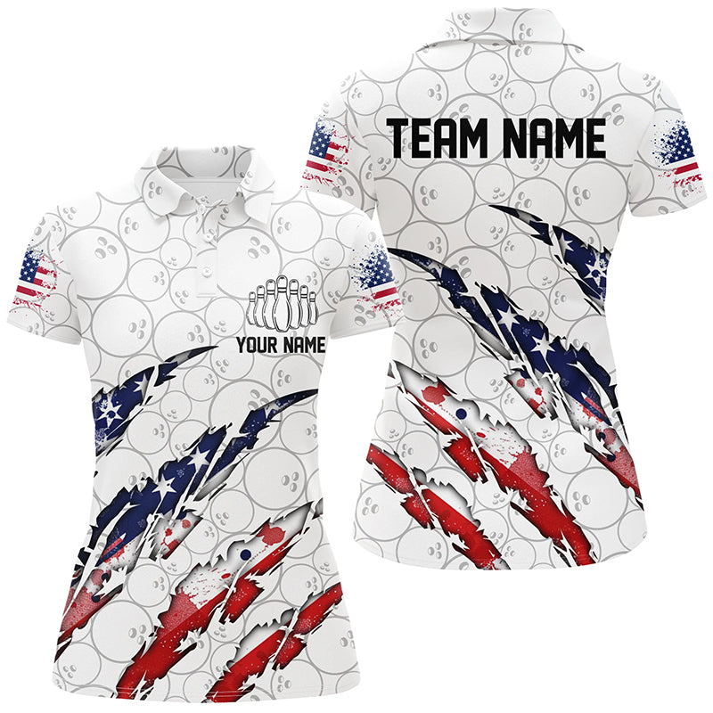 Custom American Flag Patriotic Bowling Shirts For Women, Personalized Bowling Team Shirts IPHW7043
