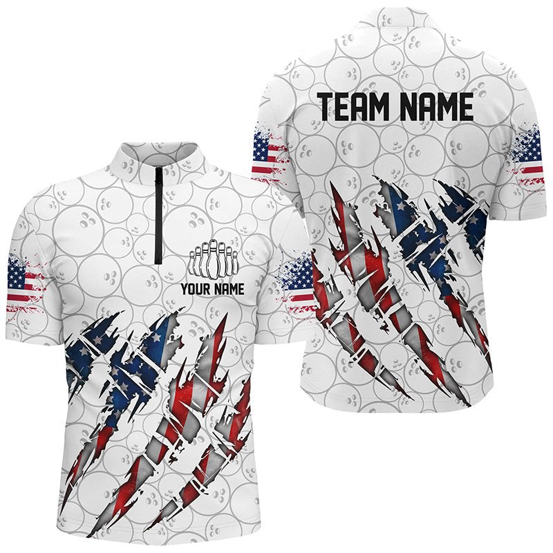 Custom American Flag Patriotic Bowling Shirts For Men, Personalized Bowling Team Shirts IPHW7044