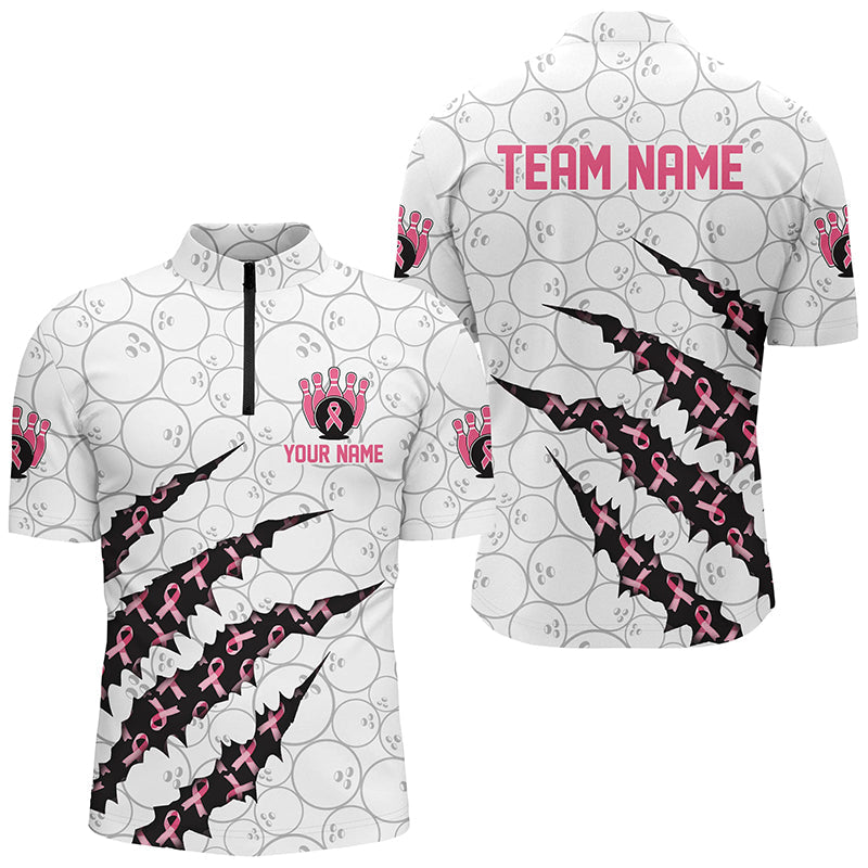 Custom Breast Cancer Pink Ribbon Bowling Shirts For Men, Breast Cancer Awareness Team Jersey IPHW7045