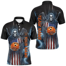 Load image into Gallery viewer, Custom Us Bowling Shirts For Men, American Flag Skull Patriotic Bowling Team Shirt Outfit IPHW7606