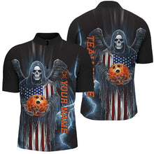 Load image into Gallery viewer, Custom Us Bowling Shirts For Men, American Flag Skull Patriotic Bowling Team Shirt Outfit IPHW7606