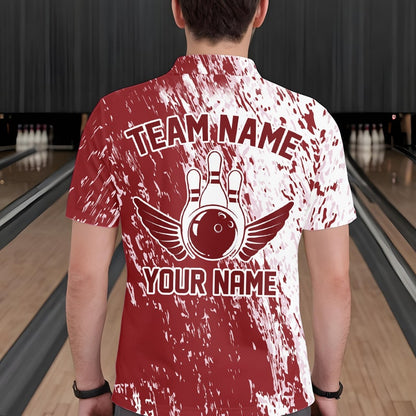 Personalized White And Brick Red Bowling Team Polo Shirts For Men, Bowling Tournament Outfits IPHW8746
