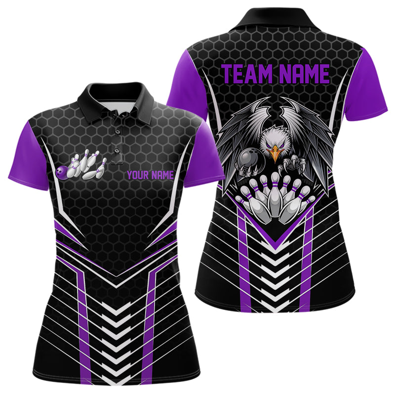 Custom Black And Purple Eagle Bowling Jerseys, Bowling Team Women Polo Shirt Bowlers Outfit IPHW8749