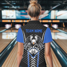 Load image into Gallery viewer, Custom Black And Blue Eagle Bowling Jerseys, Bowling Team Women Polo Shirts Bowlers Outfits IPHW8750