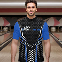 Load image into Gallery viewer, Custom Black And Blue Eagle Bowling Jerseys, Bowling Team Men Quarter-Zip Shirts Bowlers Outfits IPHW8750