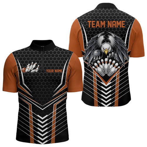 Custom Black And Orange Eagle Bowling Jerseys, Bowling Team Men Quarter-Zip Shirts Bowlers Outfits IPHW8751