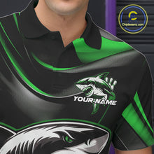 Load image into Gallery viewer, Custom Black And Green Shark Bowling Team Polo Shirts For Men, Bowling League Shirt IPHW9004