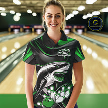 Load image into Gallery viewer, Custom Black And Green Shark Bowling Team Polo Shirts For Women, Bowling League Shirt IPHW9004