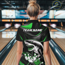 Load image into Gallery viewer, Custom Black And Green Shark Bowling Team Women Quarter-Zip Shirt, Bowling League Shirt IPHW9004
