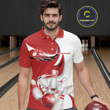 Load image into Gallery viewer, Custom White And Red Bowling Polo Shirts For Men, Flame Bowling Team Shirt IPHW9240