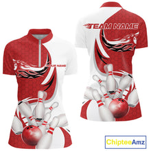 Load image into Gallery viewer, Custom White And Red Bowling Quarter-Zip Shirts For Women, Flame Bowling Team Shirt IPHW9240