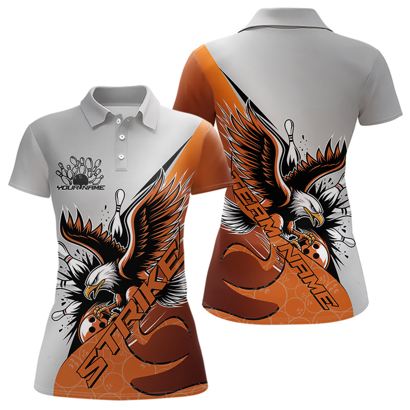Custom Orange Eagle Bowling Team Women Polo Shirts, Bowling League Shirt Bowlers Outfit IPHW8754
