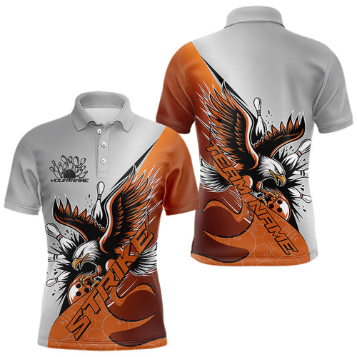 Custom Orange Eagle Bowling Team Men Polo Shirts, Eagle Bowling League Shirt Bowlers Outfit IPHW8754