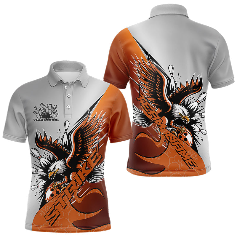 Custom Orange Eagle Bowling Team Men Polo Shirts, Eagle Bowling League Shirt Bowlers Outfit IPHW8754
