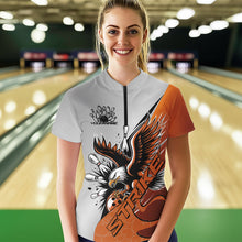 Load image into Gallery viewer, Custom Orange Eagle Bowling Team Women Quarter-Zip Shirt, Bowling Team Shirt Bowlers Outfit IPHW8754