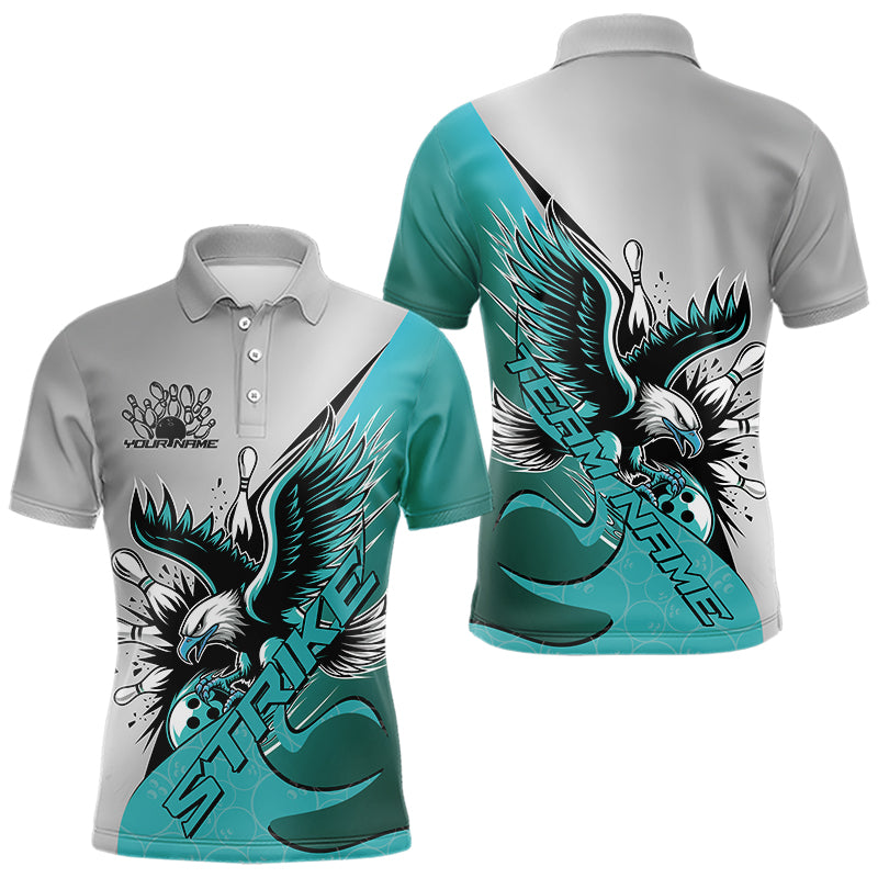 Custom Blue Eagle Bowling Team Men Polo Shirts, Eagle Bowling League Shirt Bowlers Outfit IPHW8755
