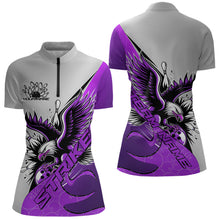 Load image into Gallery viewer, Custom Purple Eagle Bowling Team Women Quarter-Zip Shirt, Bowling Team Shirt Bowlers Outfit IPHW8756