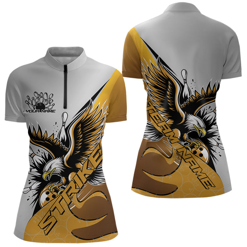 Custom Yellow Eagle Bowling Team Women Quarter-Zip Shirt, Bowling Team Shirt Bowlers Outfit IPHW8757