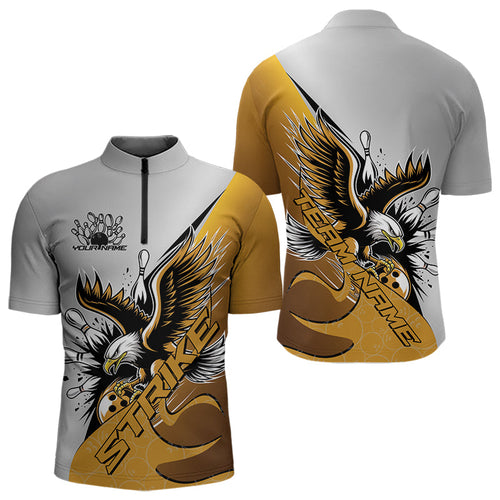 Custom Yellow Eagle Bowling Team Men Quarter-Zip Shirts, Eagle Bowling League Shirt Bowlers Outfit IPHW8757