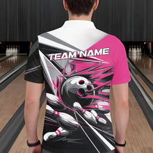 Load image into Gallery viewer, Custom Black And Pink Striking Bowling Polo Shirts For Men, Team Uniform Bowlers Outfits IPHW8764