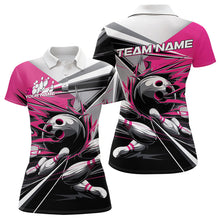 Load image into Gallery viewer, Custom Black And Pink Striking Bowling Polo Shirts For Women, Team Uniform Bowlers Outfits IPHW8764