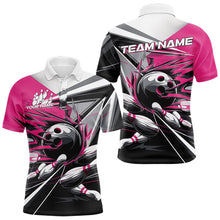 Load image into Gallery viewer, Custom Black And Pink Striking Bowling Polo Shirts For Men, Team Uniform Bowlers Outfits IPHW8764