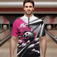 Load image into Gallery viewer, Custom Black And Pink Striking Bowling Quarter-Zip Shirts For Men, Team Uniform Bowlers Outfits IPHW8764