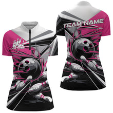 Load image into Gallery viewer, Custom Black And Pink Striking Bowling Womens Quarter-Zip Shirts, Team Bowlers Outfits IPHW8764