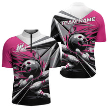 Load image into Gallery viewer, Custom Black And Pink Striking Bowling Quarter-Zip Shirts For Men, Team Uniform Bowlers Outfits IPHW8764