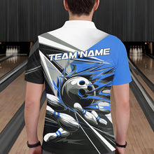 Load image into Gallery viewer, Custom Black And Blue Striking Bowling Polo Shirts For Men, Team Uniform Bowlers Outfits IPHW8765
