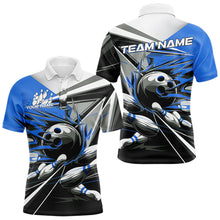 Load image into Gallery viewer, Custom Black And Blue Striking Bowling Polo Shirts For Men, Team Uniform Bowlers Outfits IPHW8765