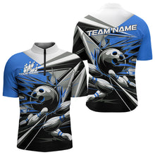 Load image into Gallery viewer, Custom Black And Blue Striking Bowling Quarter-Zip Shirts For Men, Team Uniform Bowlers Outfits IPHW8765