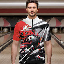 Load image into Gallery viewer, Custom Black And Red Striking Bowling Quarter-Zip Shirts For Men, Team Uniform Bowlers Outfits IPHW8766