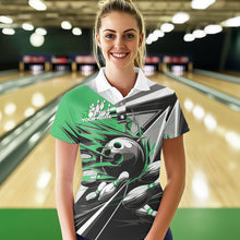 Load image into Gallery viewer, Custom Black And Green Striking Bowling Polo Shirts For Women, Team Uniform Bowlers Outfits IPHW8767