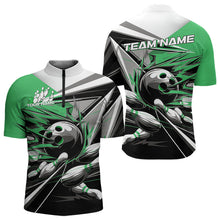 Load image into Gallery viewer, Custom Black And Green Striking Bowling Quarter-Zip Shirts For Men, Team Uniform Bowlers Outfits IPHW8767