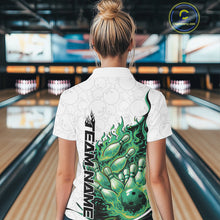 Load image into Gallery viewer, Cusom Green Flame Bowling Women Quarter-Zip Team Shirt, Fire Bowling Tournament Jersey IPHW11131