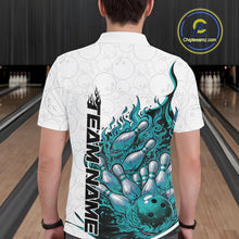 Load image into Gallery viewer, Cusom Turquoise Blue Flame Bowling Men Polo Team Shirt, Fire Bowling Tournament Jersey IPHW11132
