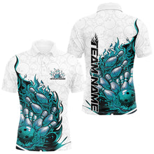 Load image into Gallery viewer, Cusom Turquoise Blue Flame Bowling Men Polo Team Shirt, Fire Bowling Tournament Jersey IPHW11132