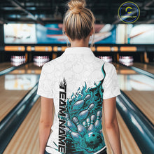 Load image into Gallery viewer, Cusom Turquoise Blue Flame Bowling Women Team Shirt, Fire Bowling Tournament Jersey IPHW11132